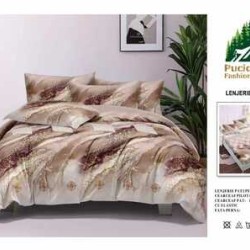                                                         Lenjerie de Pat 4 Piese pentru 2 Persoane, Cearceaf cu Elastic, Imprimeu Elegant Modern