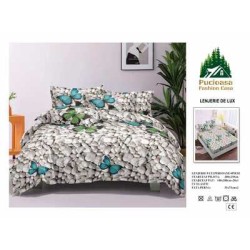                                                        Lenjerie de Pat 4 Piese pentru 2 Persoane, Cearceaf cu Elastic, Imprimeu Elegant Modern