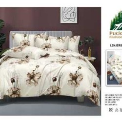                                                         Lenjerie de Pat 4 Piese pentru 2 Persoane, Cearceaf cu Elastic, Imprimeu Elegant Modern