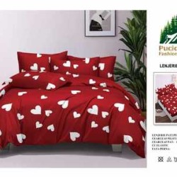                                                         Lenjerie de Pat 4 Piese pentru 2 Persoane, Cearceaf cu Elastic, Imprimeu Elegant Modern