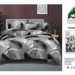                                                         Lenjerie de Pat 4 Piese pentru 2 Persoane, Cearceaf cu Elastic, Imprimeu Elegant Modern