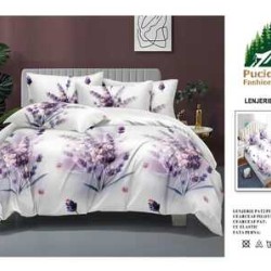                                                         Lenjerie de Pat 4 Piese pentru 2 Persoane, Cearceaf cu Elastic, Imprimeu Elegant Modern