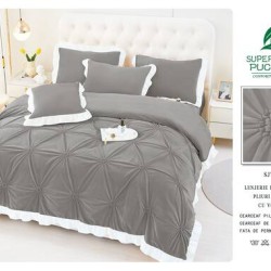                                           Lenjerie de Pat Cocolio 4 Piese, 2 Persoane, Pliuri Brodate și Volane