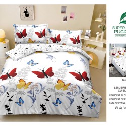                                                     Lenjerie 4 Piese Pat Dublu Cearceaf cu Elastic