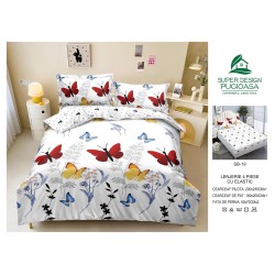                                                     Lenjerie 4 Piese Pat Dublu Cearceaf cu Elastic