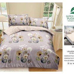                                                     Lenjerie 4 Piese Pat Dublu Cearceaf cu Elastic