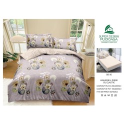                                                     Lenjerie 4 Piese Pat Dublu Cearceaf cu Elastic