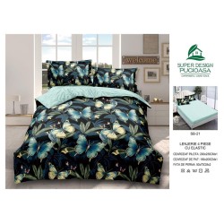                                                     Lenjerie 4 Piese Pat Dublu Cearceaf cu Elastic