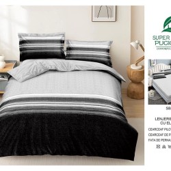                                                     Lenjerie 4 Piese Pat Dublu Cearceaf cu Elastic