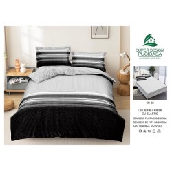                                                     Lenjerie 4 Piese Pat Dublu Cearceaf cu Elastic