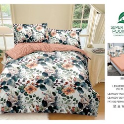                                                     Lenjerie 4 Piese Pat Dublu Cearceaf cu Elastic