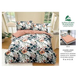                                                     Lenjerie 4 Piese Pat Dublu Cearceaf cu Elastic