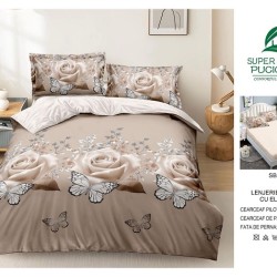                                                     Lenjerie 4 Piese Pat Dublu Cearceaf cu Elastic