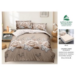                                                     Lenjerie 4 Piese Pat Dublu Cearceaf cu Elastic