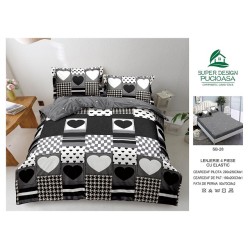                                                     Lenjerie 4 Piese Pat Dublu Cearceaf cu Elastic