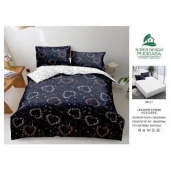                                                     Lenjerie 4 Piese Pat Dublu Cearceaf cu Elastic