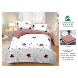                                                     Lenjerie 4 Piese Pat Dublu Cearceaf cu Elastic