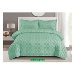                                                      Lenjerii de pat 4 Piese Broderie Cearceaf cu Elastic