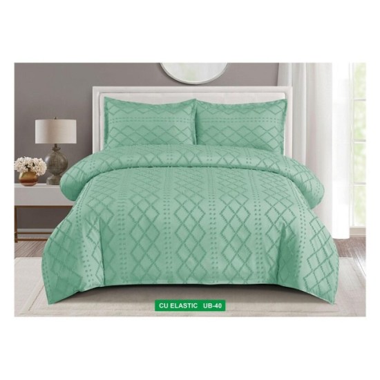                                                      Lenjerii de pat 4 Piese Broderie Cearceaf cu Elastic