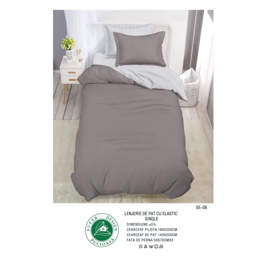                                                   Set Pat 4 Piese „Super Design Pucioasa” – Ediție Bicoloră cu Cearceaf de Pat cu Elastic