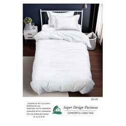                                                   Set Pat 4 Piese „Super Design Pucioasa” – Ediție Bicoloră cu Cearceaf de Pat cu Elastic