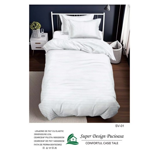                                                   Set Pat 4 Piese „Super Design Pucioasa” – Ediție Bicoloră cu Cearceaf de Pat cu Elastic