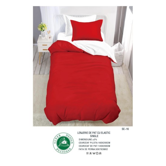                                                   Set Pat 4 Piese „Super Design Pucioasa” – Ediție Bicoloră cu Cearceaf de Pat cu Elastic