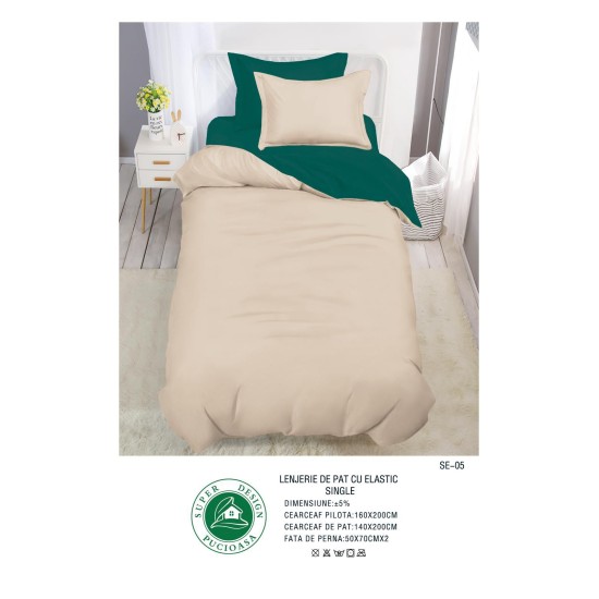                                                   Set Pat 4 Piese „Super Design Pucioasa” – Ediție Bicoloră cu Cearceaf de Pat cu Elastic