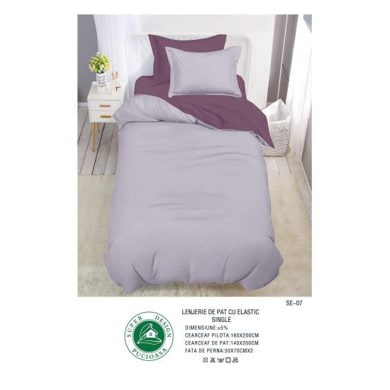                                                   Set Pat 4 Piese „Super Design Pucioasa” – Ediție Bicoloră cu Cearceaf de Pat cu Elastic