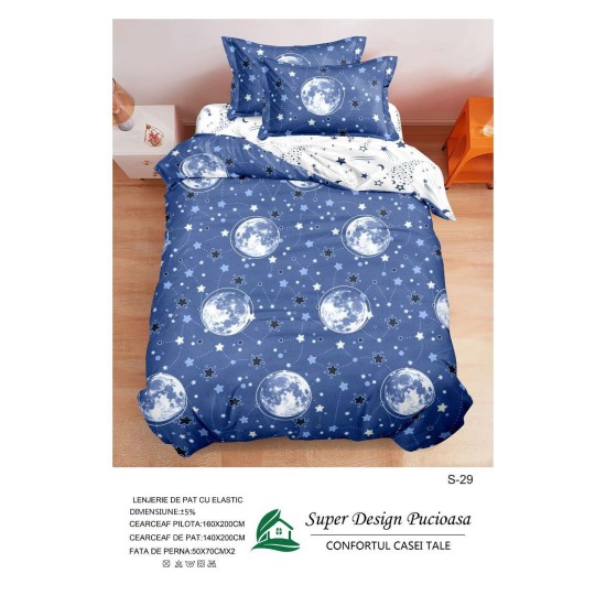                                                  Set Pat 4 Piese „Super Design Pucioasa” – Cearceaf cu Elastic