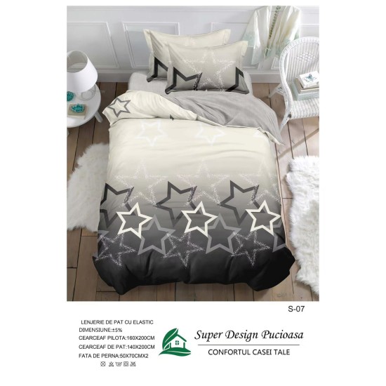                                                  Set Pat 4 Piese „Super Design Pucioasa” – Cearceaf cu Elastic