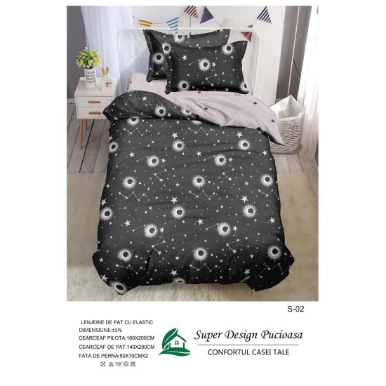                                                  Set Pat 4 Piese „Super Design Pucioasa” – Cearceaf cu Elastic
