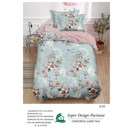                                                  Set Pat 4 Piese „Super Design Pucioasa” – Cearceaf cu Elastic