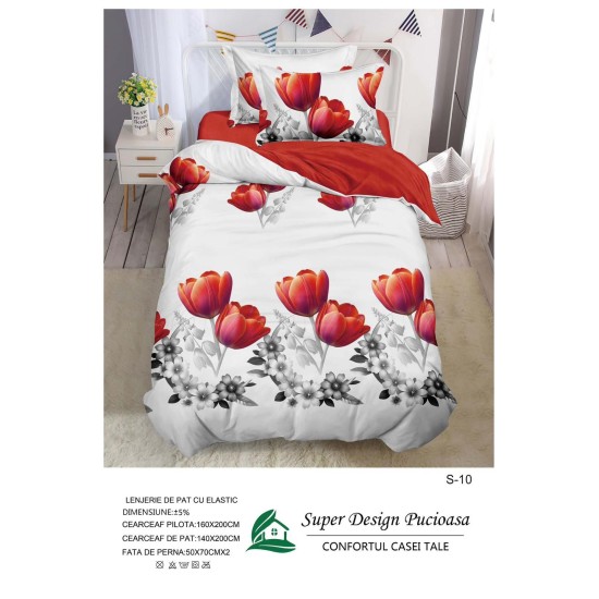                                                 Set Pat 4 Piese „Super Design Pucioasa” – Cearceaf cu Elastic