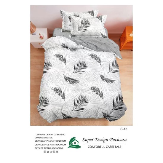                                                  Set Pat 4 Piese „Super Design Pucioasa” – Cearceaf cu Elastic