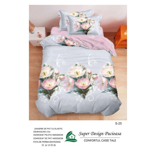                                                  Set Pat 4 Piese „Super Design Pucioasa” – Cearceaf cu Elastic