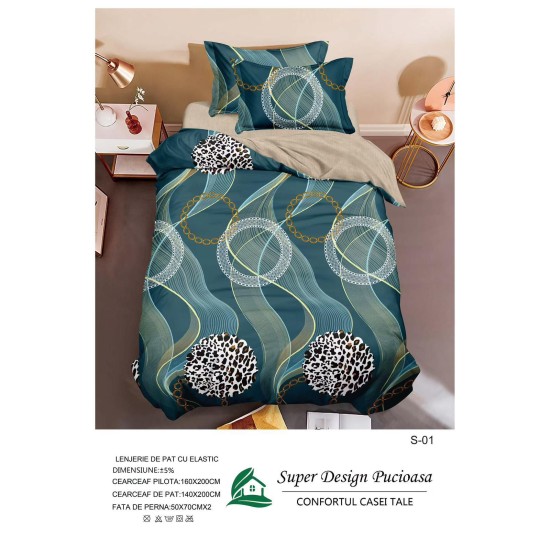                                                  Set Pat 4 Piese „Super Design Pucioasa” – Cearceaf cu Elastic