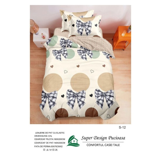                                                  Set Pat 4 Piese „Super Design Pucioasa” – Cearceaf cu Elastic