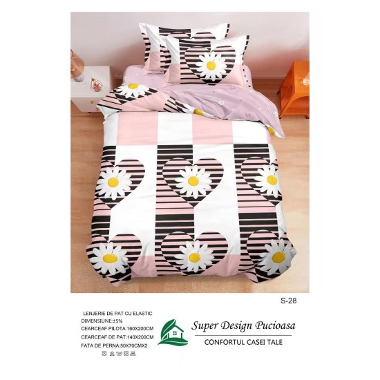                                                 Set Pat 4 Piese „Super Design Pucioasa” – Cearceaf cu Elastic