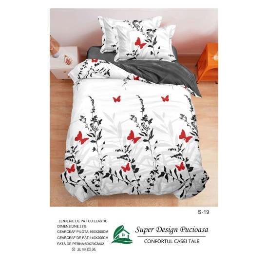                                                  Set Pat 4 Piese „Super Design Pucioasa” – Cearceaf cu Elastic