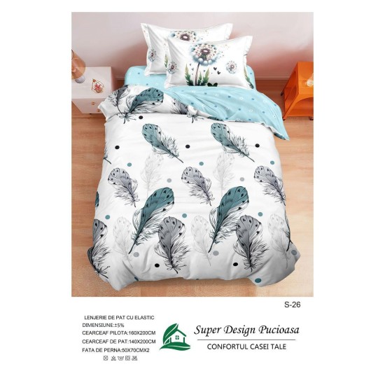                                                  Set Pat 4 Piese „Super Design Pucioasa” – Cearceaf cu Elastic