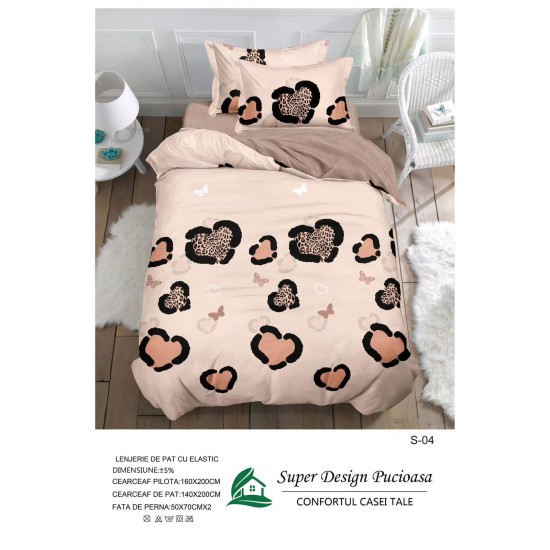                                                  Set Pat 4 Piese „Super Design Pucioasa” – Cearceaf cu Elastic