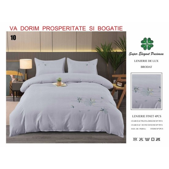                                                        Lenjerie de Pat Lux Finet Brodată 4 Piese – Elegant Pucioasa – Pat 2 Persoane