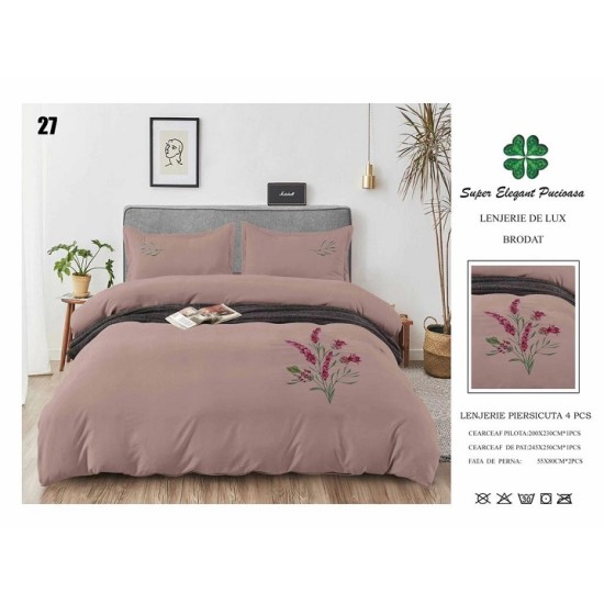                                                        Lenjerie de Pat Lux Finet Brodată 4 Piese – Elegant Pucioasa – Pat 2 Persoane