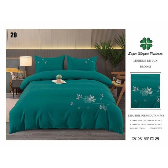                                                        Lenjerie de Pat Lux Finet Brodată 4 Piese – Elegant Pucioasa – Pat 2 Persoane