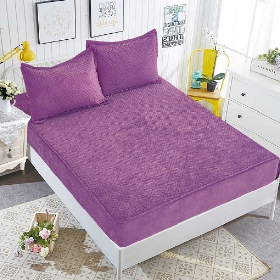 Husa de pat - topper catifea cu 2 fete de perna VIOLET Husa de pat - topper catifea cu 2 fete de perna VIOLET