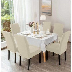                                                 Huse Scaune Elastice Lycra, Set 6 Bucăți, Universale, Lavabile, Protecție Scaun, Culoare Crem