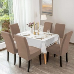                                                 Huse Scaune Elastice Lycra, Set 6 Bucăți, Universale, Lavabile, Protecție Scaun, Culoare Bej