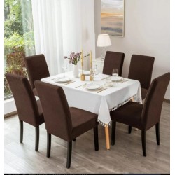                                                   Huse Scaune Elastice Lycra, Set 6 Bucăți, Universale, Lavabile, Protecție Scaun, Culoare Maro