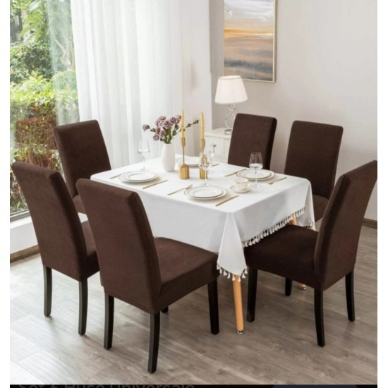                                                   Huse Scaune Elastice Lycra, Set 6 Bucăți, Universale, Lavabile, Protecție Scaun, Culoare Maro